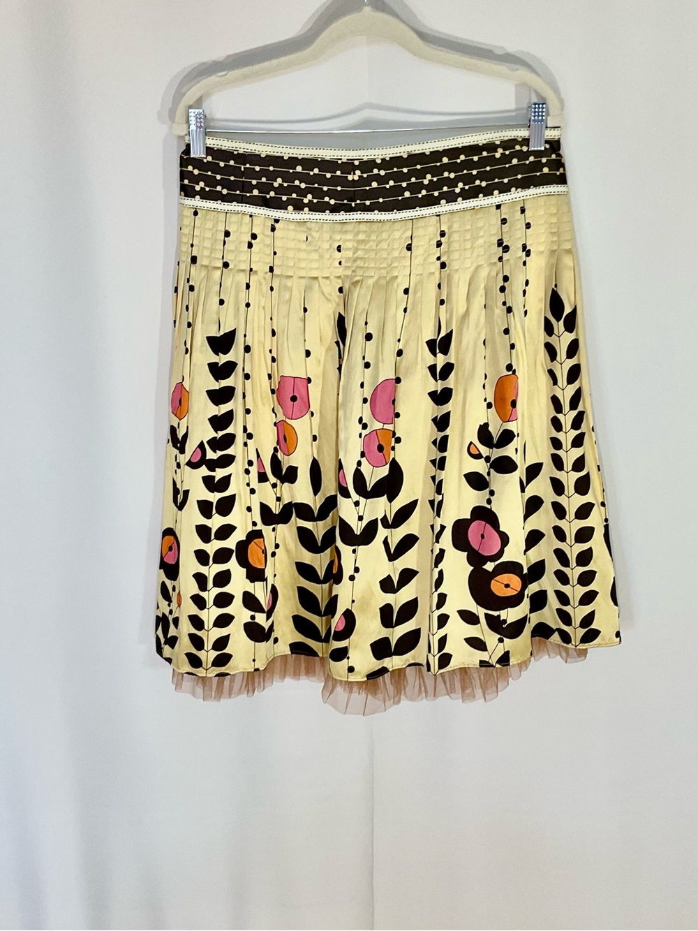 Ted Baker Women’s Silk  Floral Print Pleated Skirt with Pink & Orange Accents